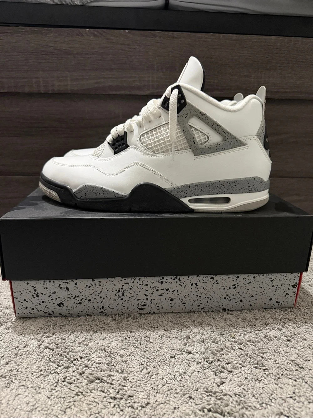 Jordan Air Jordan 4 Retro Cement Summit White/Fire Red Box Label Used: size 12.5